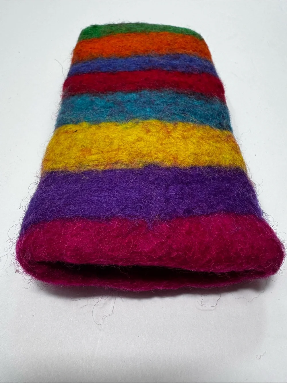 Handmade Glass Case Phone Pen Protector Wool Colorful Striped Rainbow Storage
